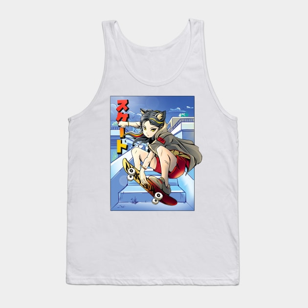 Anime cat girl skateboarding Tank Top by madeinchorley